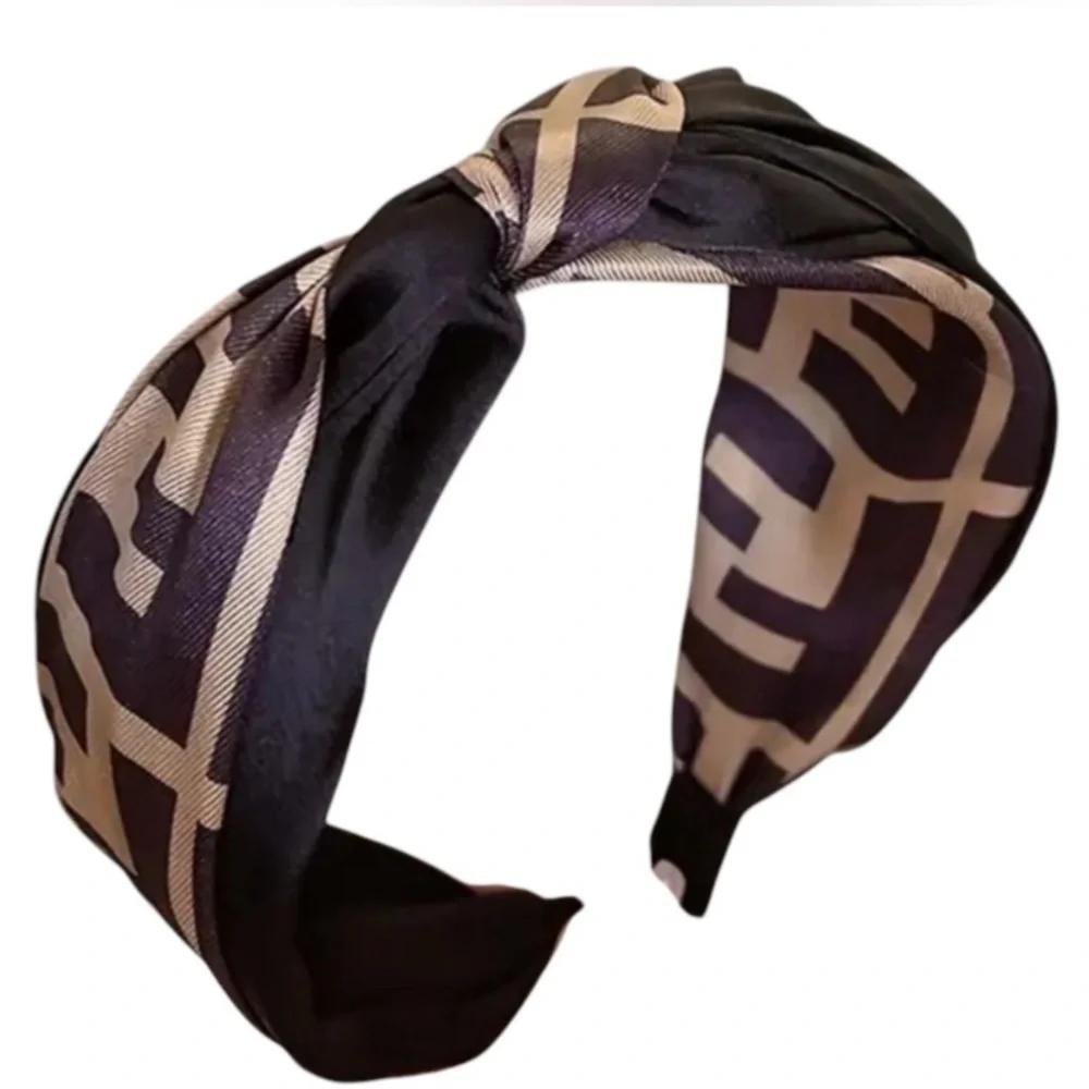 HEADBAND: Brown & Beige w/Monogram, NWOT